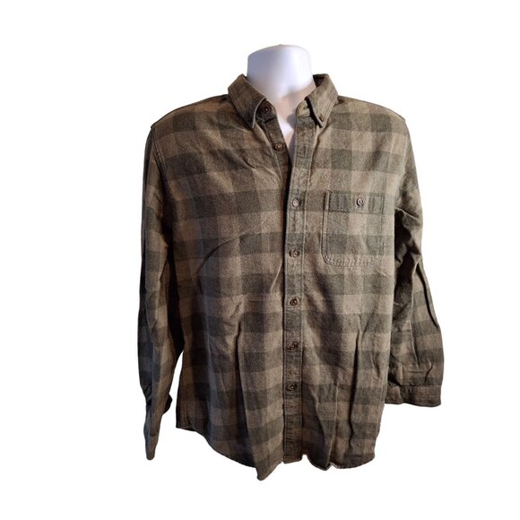 J.Crew Plaid Flannel Shirt Mens Green Large Elbow Patches - Picture 1 of 7